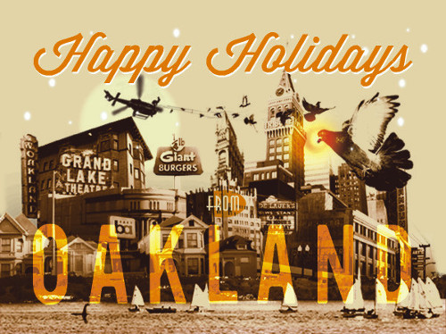 Holiday card cover for Oaklandish. 