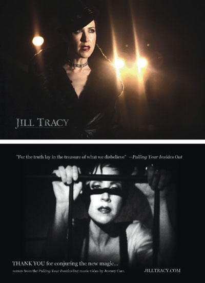 Front and back of postcard for Jill Tracy.